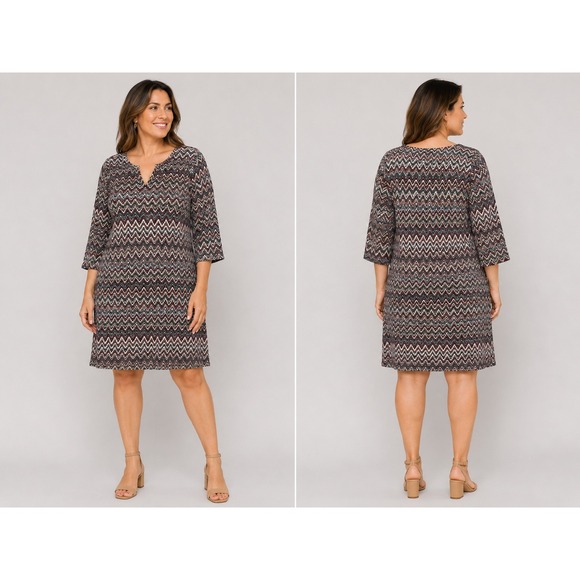Tacera Dresses & Skirts - Tacera Shift Dress  2X Pink Teal Boho Chevron Zig Zag Casual Vacation Resort‎